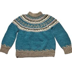 VTG Del Mundo Ecuador 100% Wool Fair Isle Handmade Crewnck Sweater Nordic Aztec